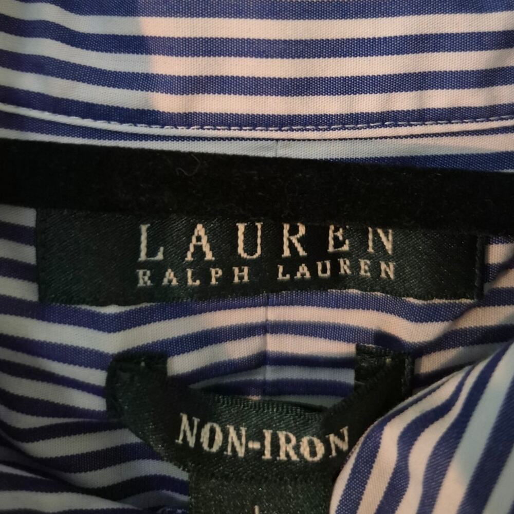 Lauren Ralph Lauren Blue White Striped Cotton Button Down Shirt - Picture 4 of 8